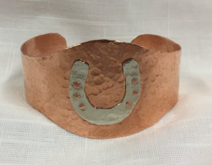 Copper Cuff Bracelet with horse shoe accent