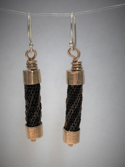 Horse Tail hitched earrings black and brown brass