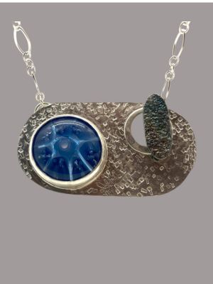 Sterling Silver and Blue Glass Cabochon Toggle Necklace