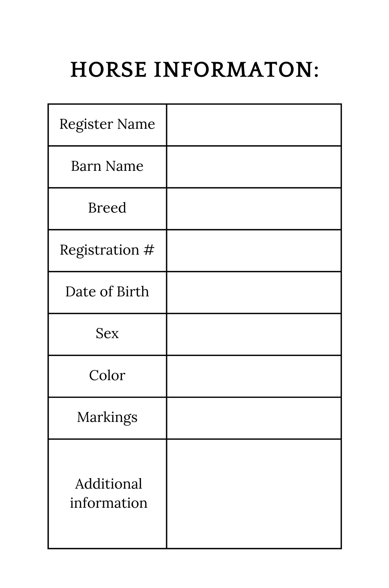 Ranch Riding Show Log page