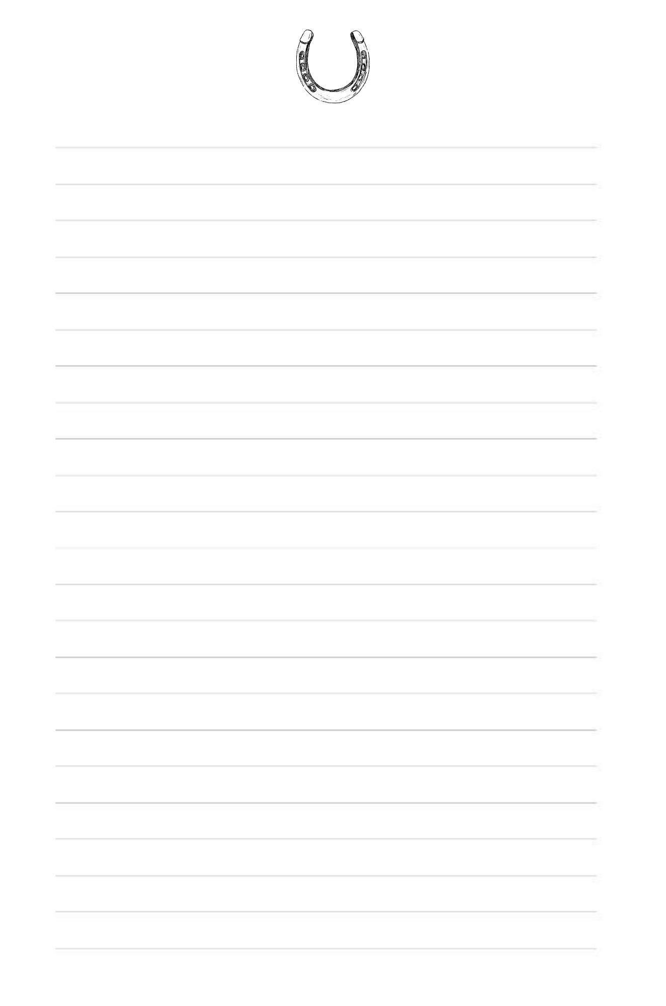 notebook page with blank lines horseshoe accent