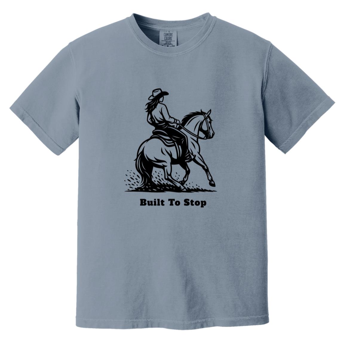 Built to Stop female unisex reining horse short sleeve tee by HorseTail Legacy