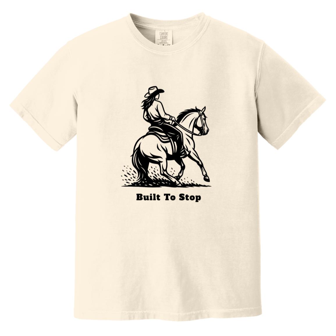 Built to Stop female unisex reining horse short sleeve tee by HorseTail Legacy