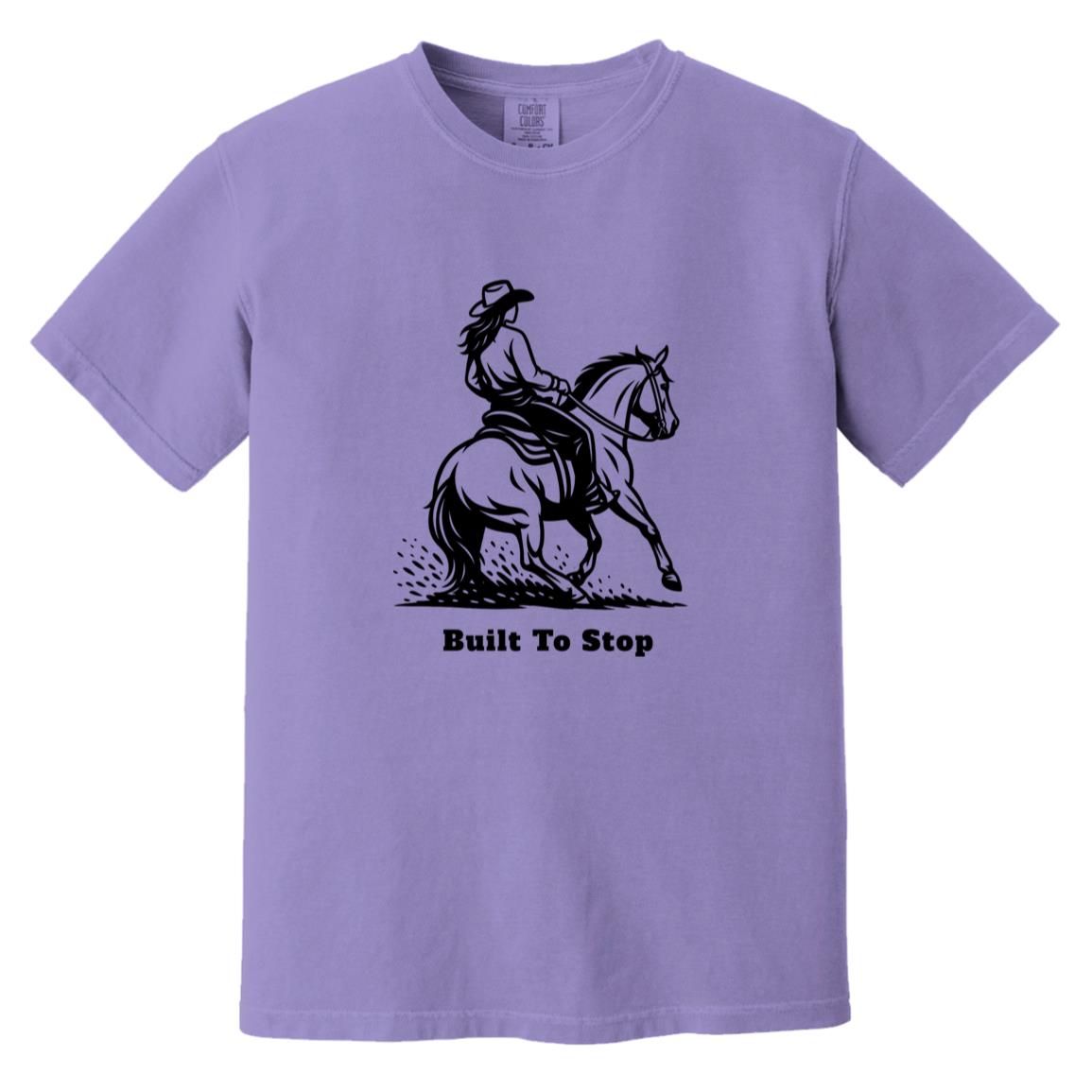 Built to Stop female unisex reining horse short sleeve tee by HorseTail Legacy