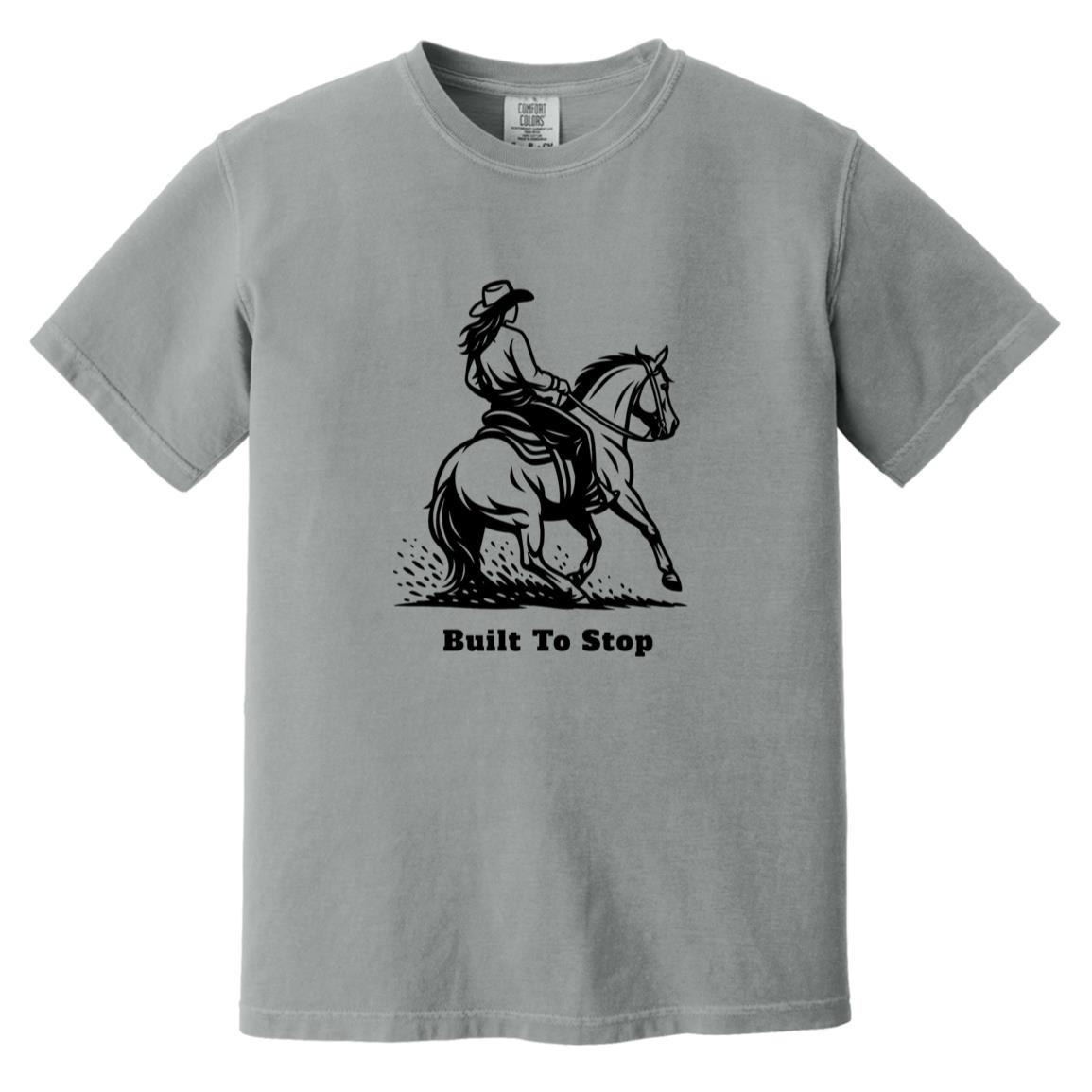 Built to Stop female unisex reining horse short sleeve tee by HorseTail Legacy