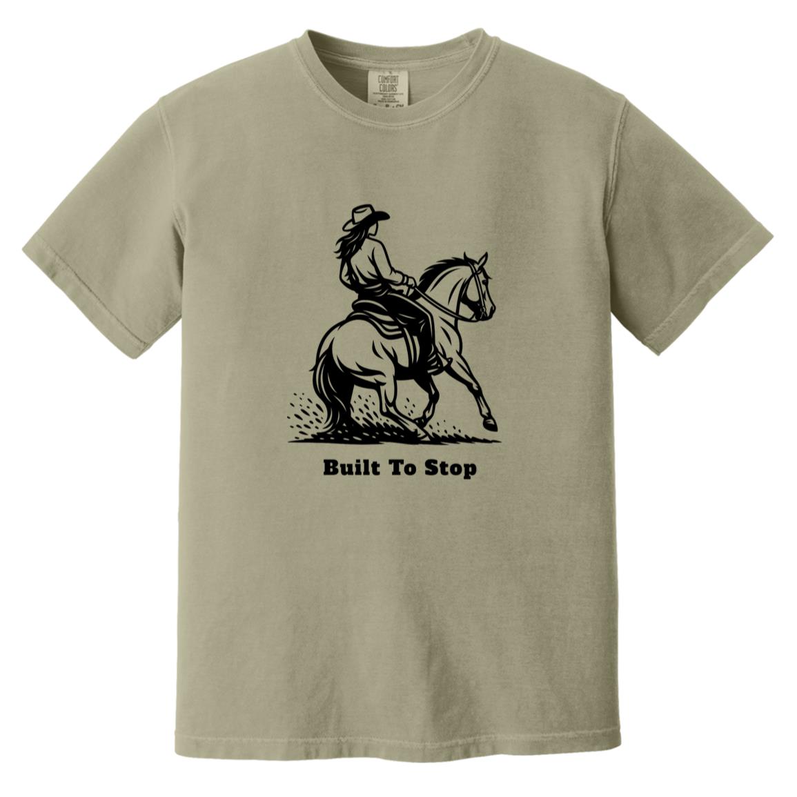 Built to Stop female unisex reining horse short sleeve tee by HorseTail Legacy