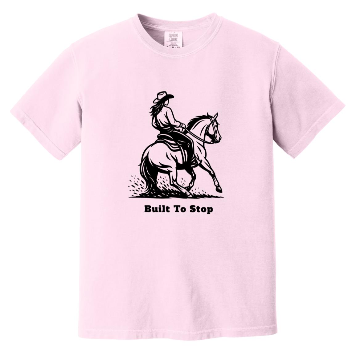Built to Stop female unisex reining horse short sleeve tee by HorseTail Legacy