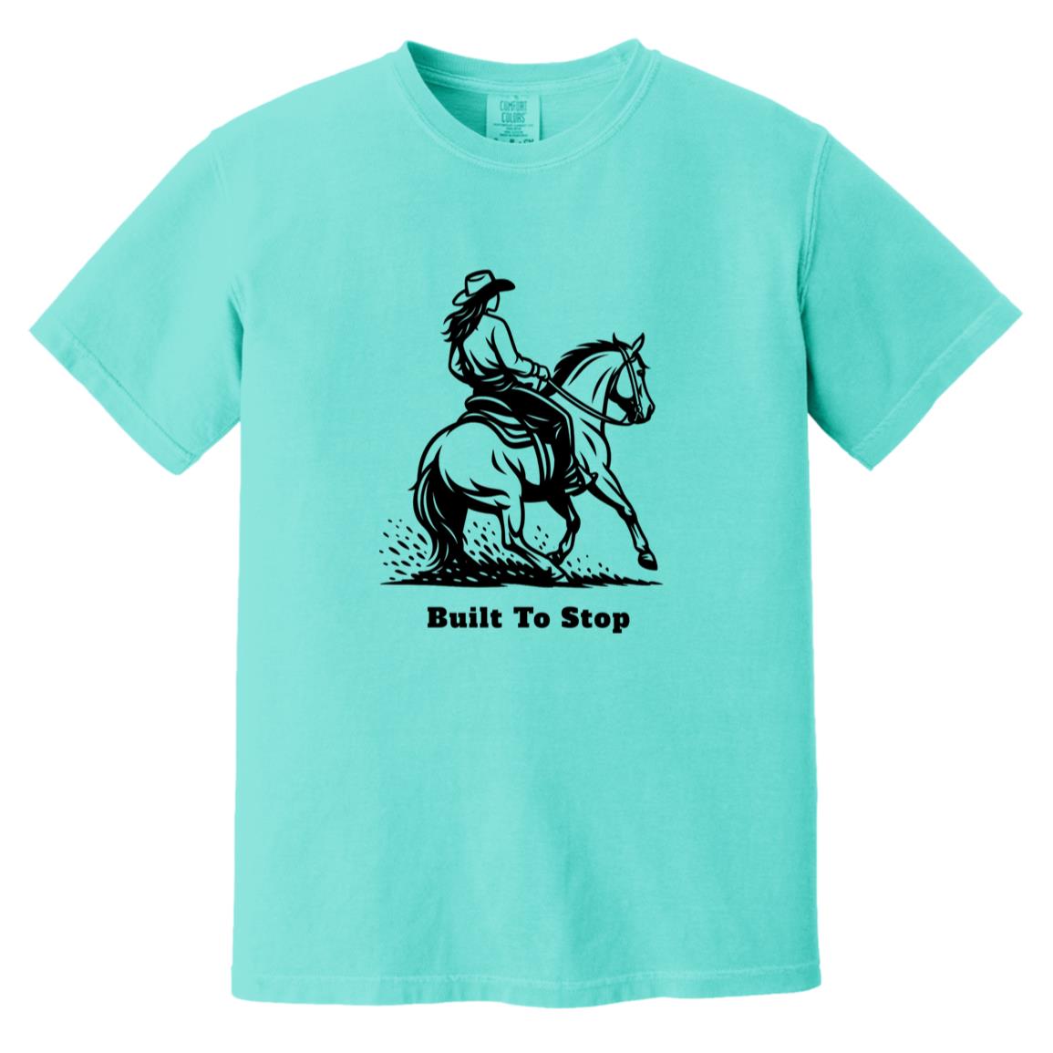 Built to Stop female unisex reining horse short sleeve tee by HorseTail Legacy