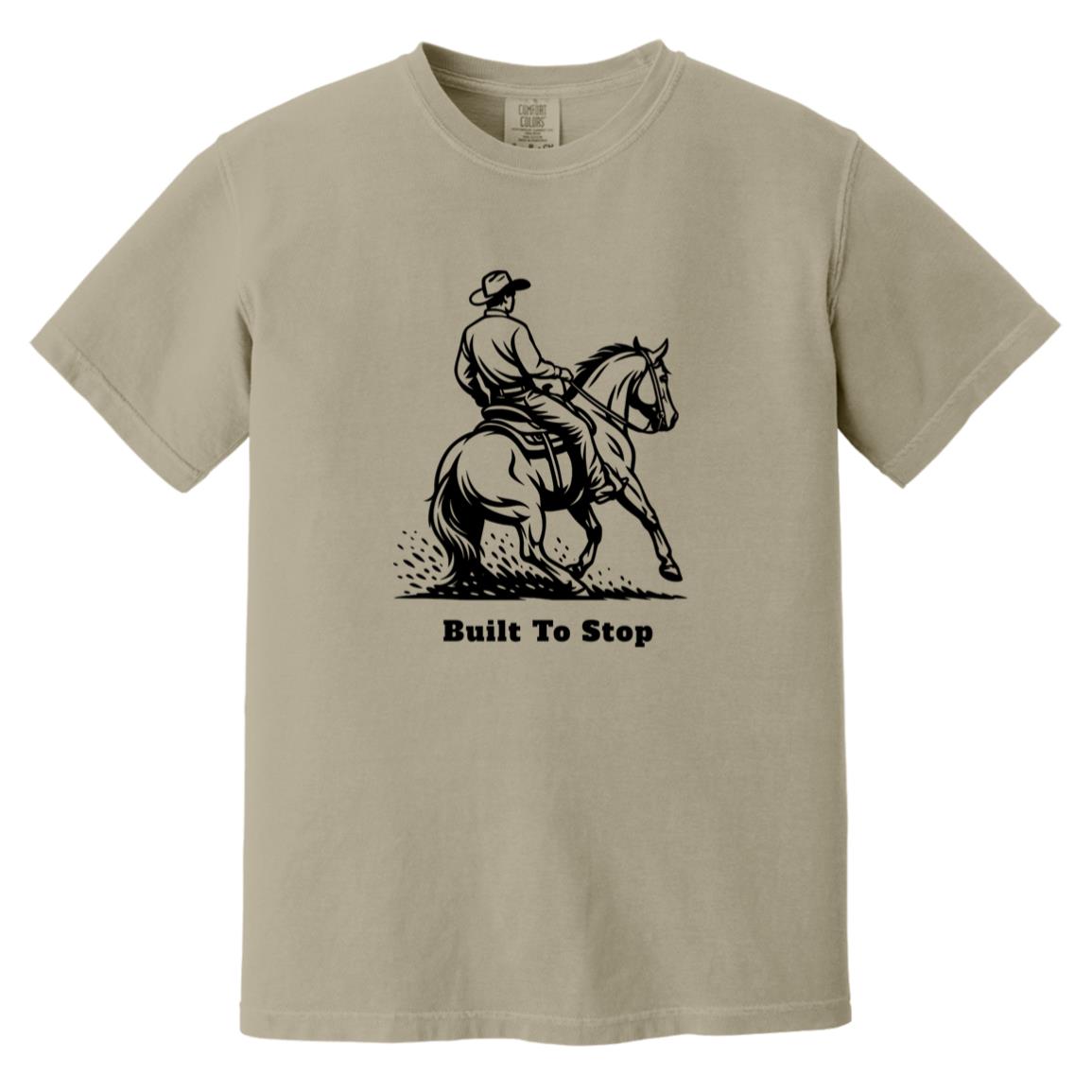 Built to Stop male unisex reining horse short sleeve tee by HorseTail Legacy