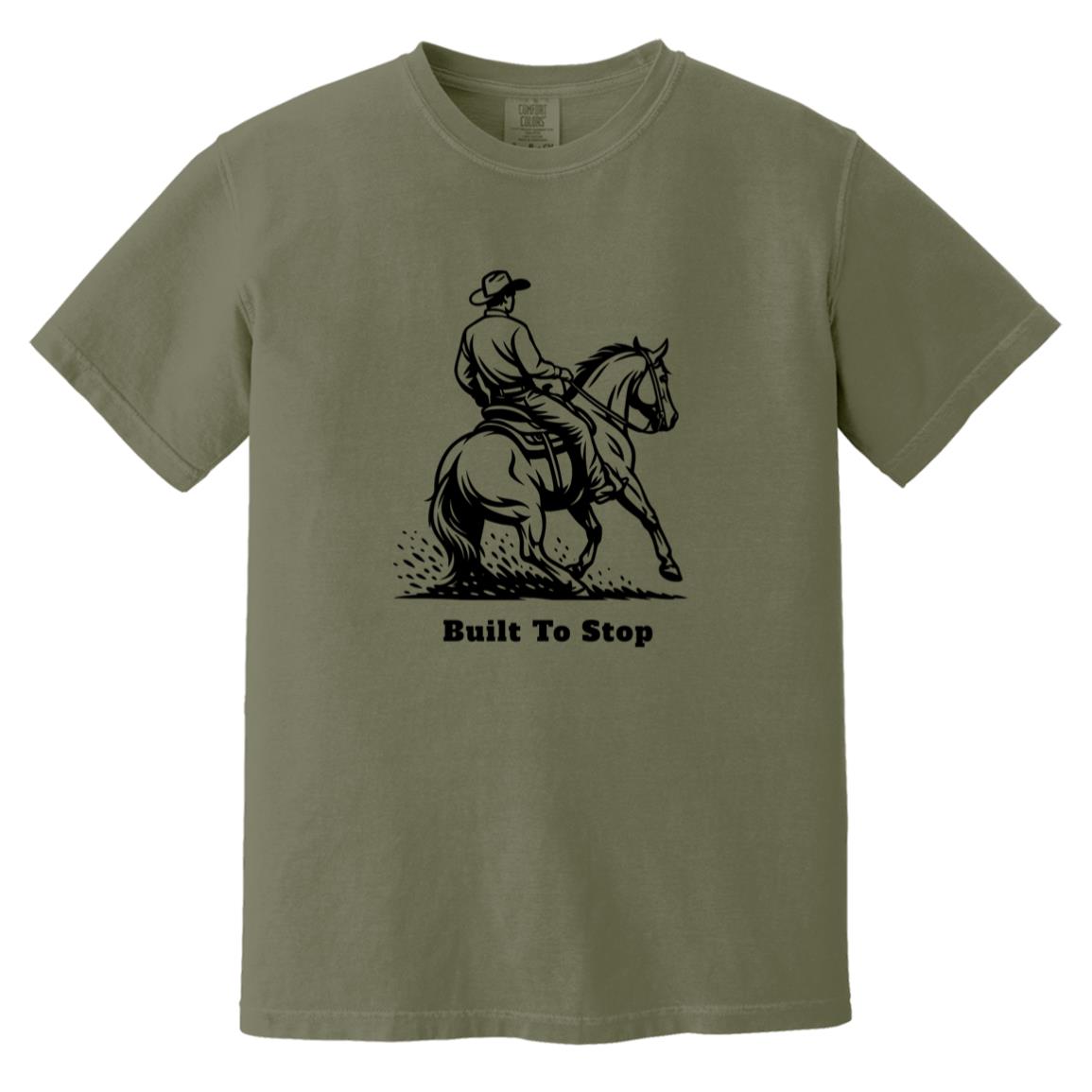 Built to Stop male unisex reining horse short sleeve tee by HorseTail Legacy