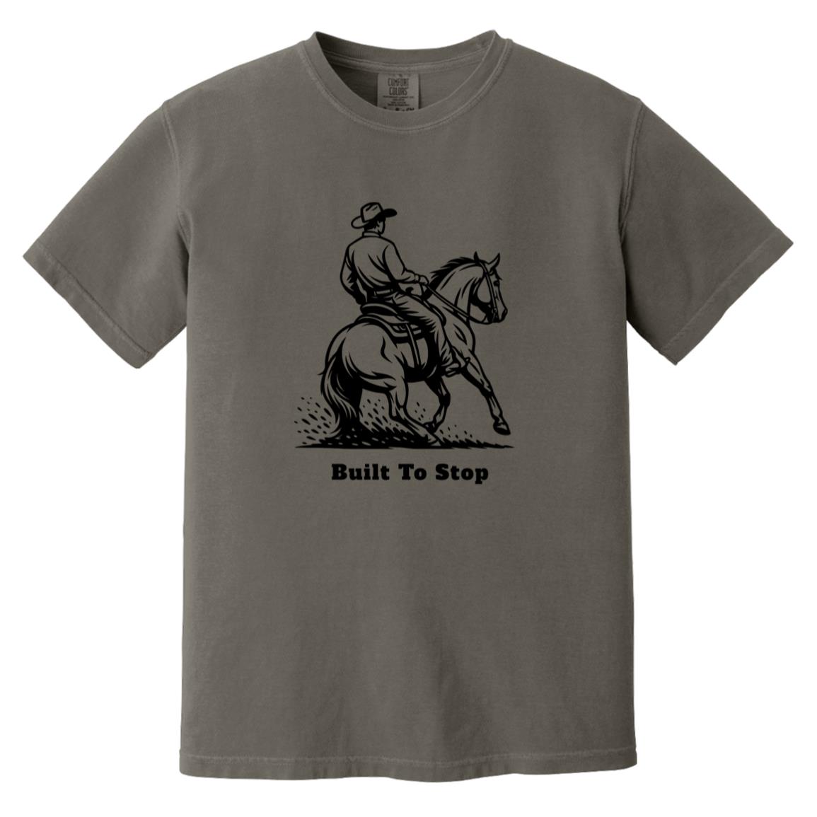 Built to Stop male unisex reining horse short sleeve tee by HorseTail Legacy