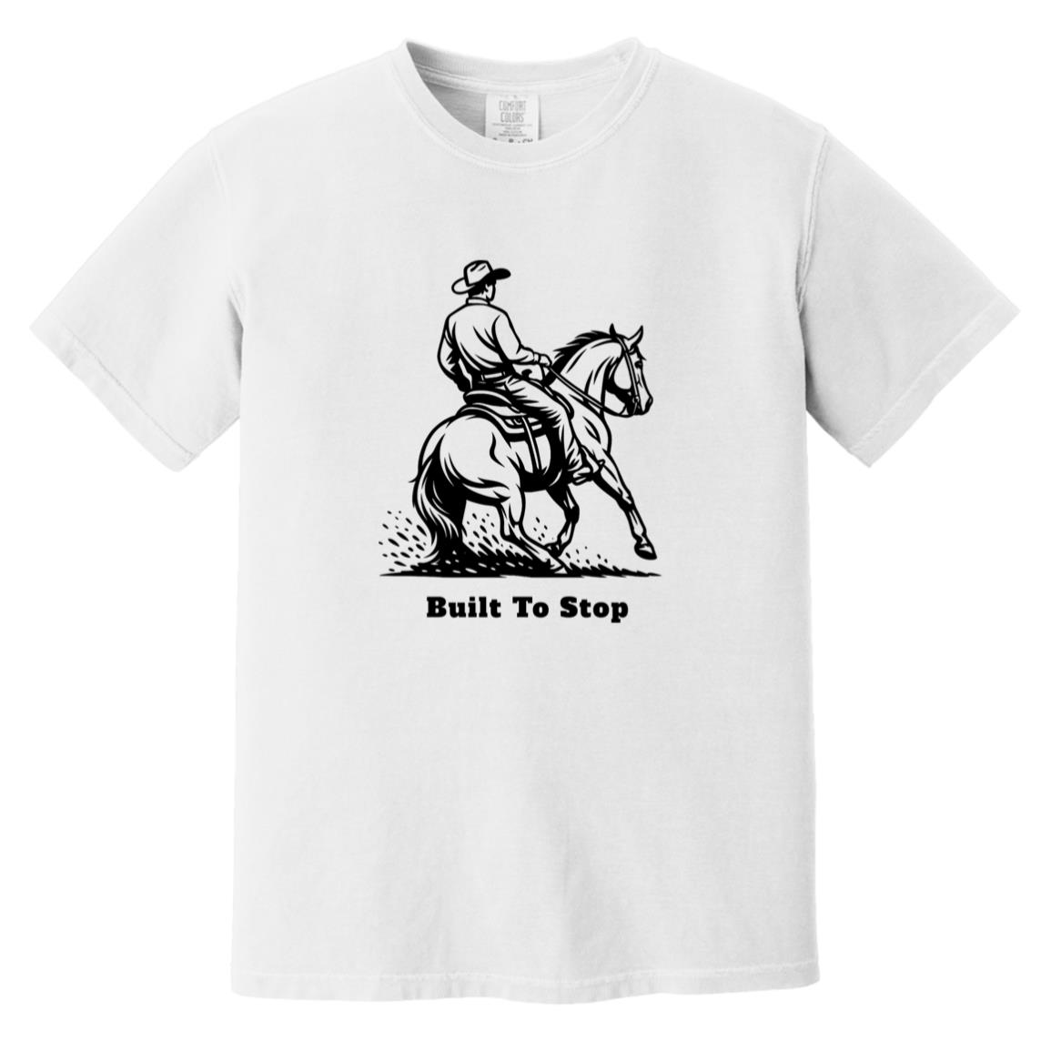 Built to Stop male unisex reining horse short sleeve tee by HorseTail Legacy