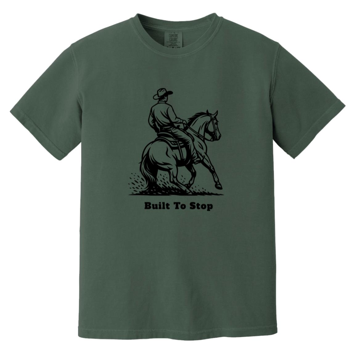 Built to Stop male unisex reining horse short sleeve tee by HorseTail Legacy