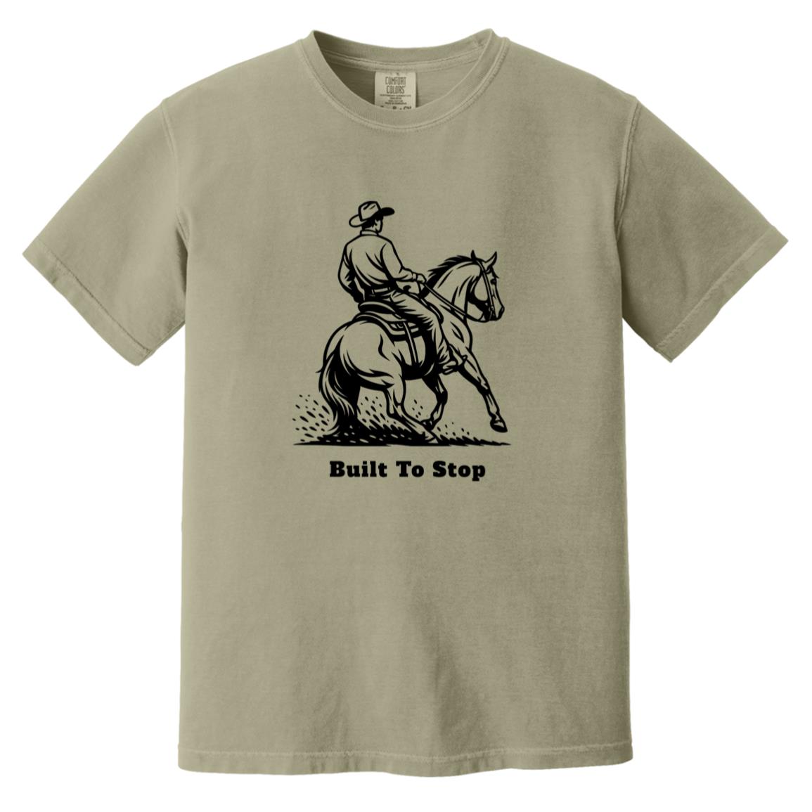 Built to Stop male unisex reining horse short sleeve tee by HorseTail Legacy