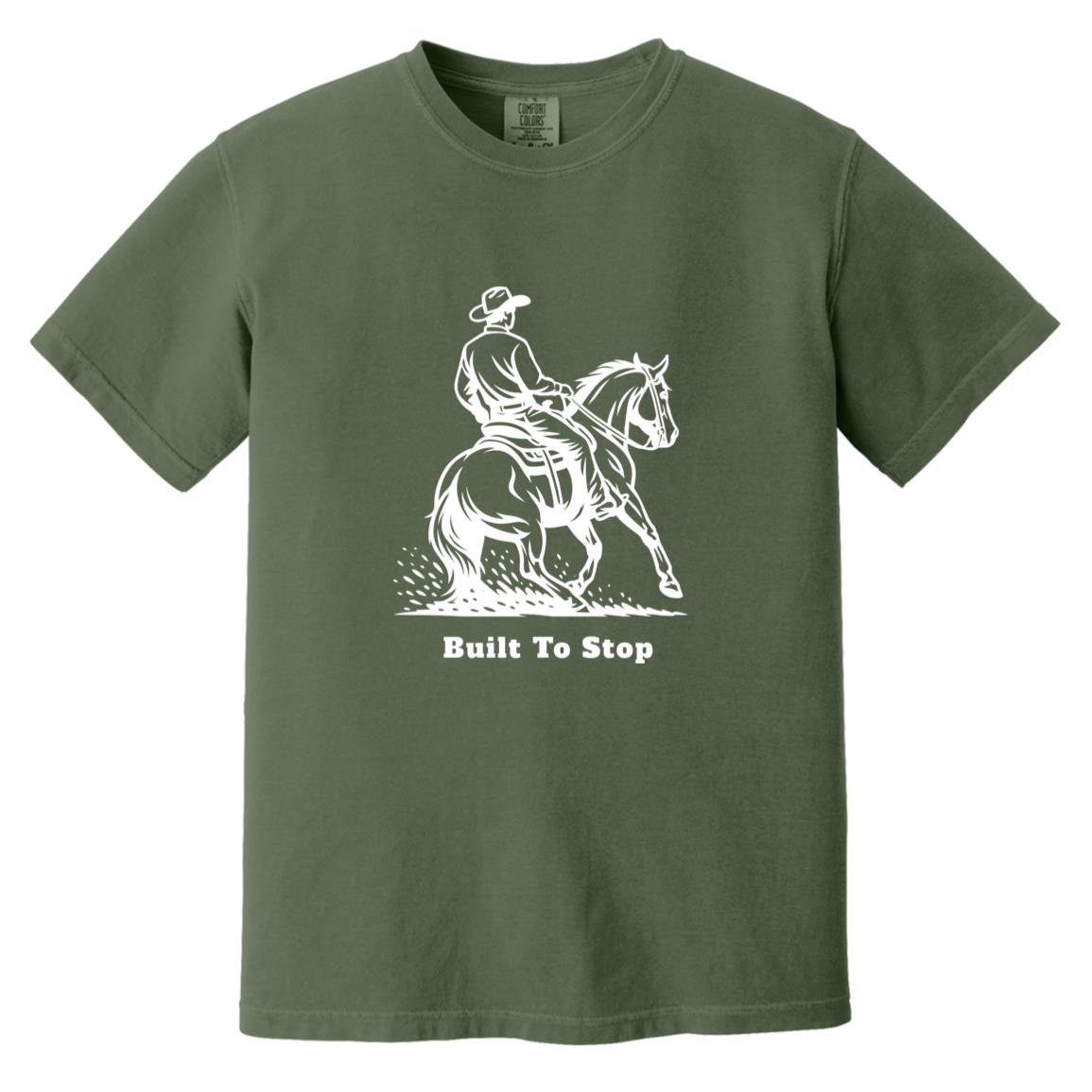 Built to Stop male unisex reining horse short sleeve tee by HorseTail Legacy