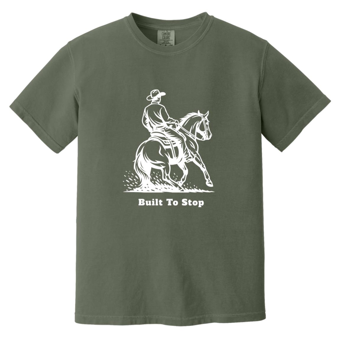 Built to Stop male unisex reining horse short sleeve tee by HorseTail Legacy