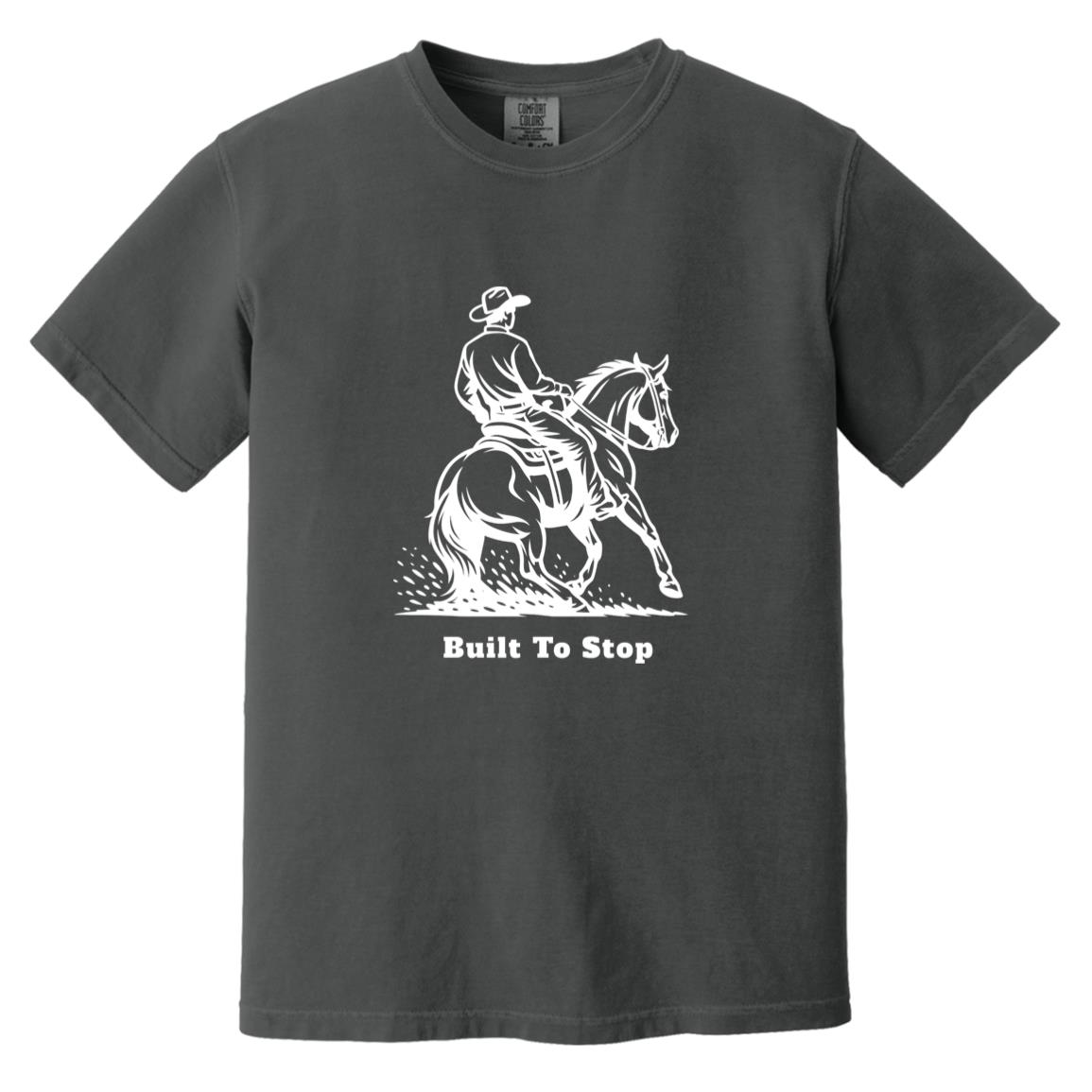 Built to Stop male unisex reining horse short sleeve tee by HorseTail Legacy