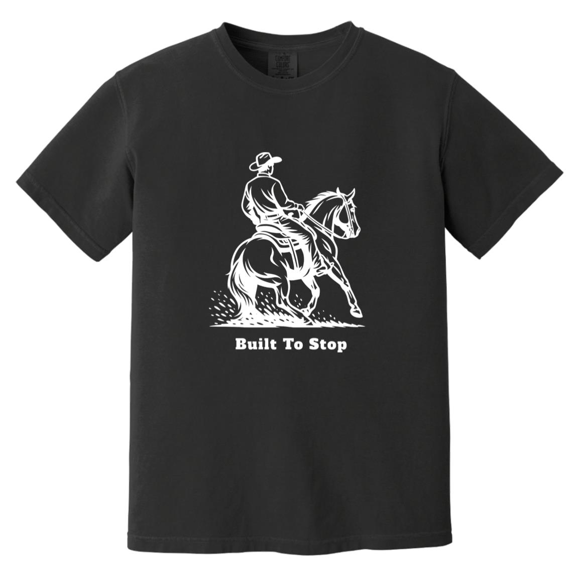 Built to Stop male unisex reining horse short sleeve tee by HorseTail Legacy