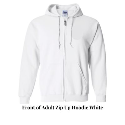 Front of Adult Zip Up Hoodie White