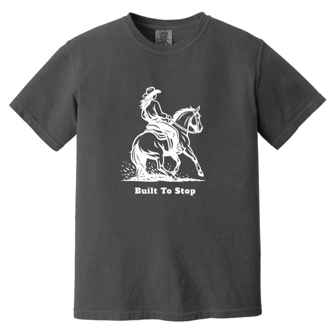 Built to Stop female unisex reining horse short sleeve tee by HorseTail Legacy