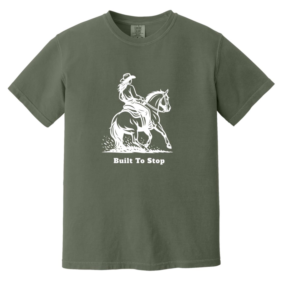 Built to Stop female unisex reining horse short sleeve tee by HorseTail Legacy