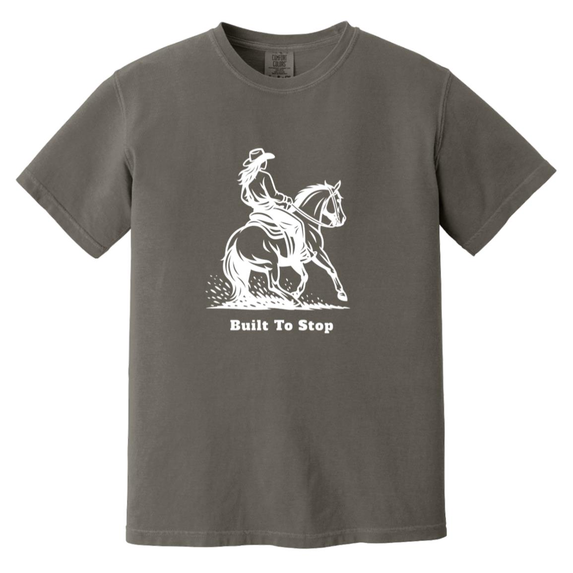 Built to Stop female unisex reining horse short sleeve tee by HorseTail Legacy