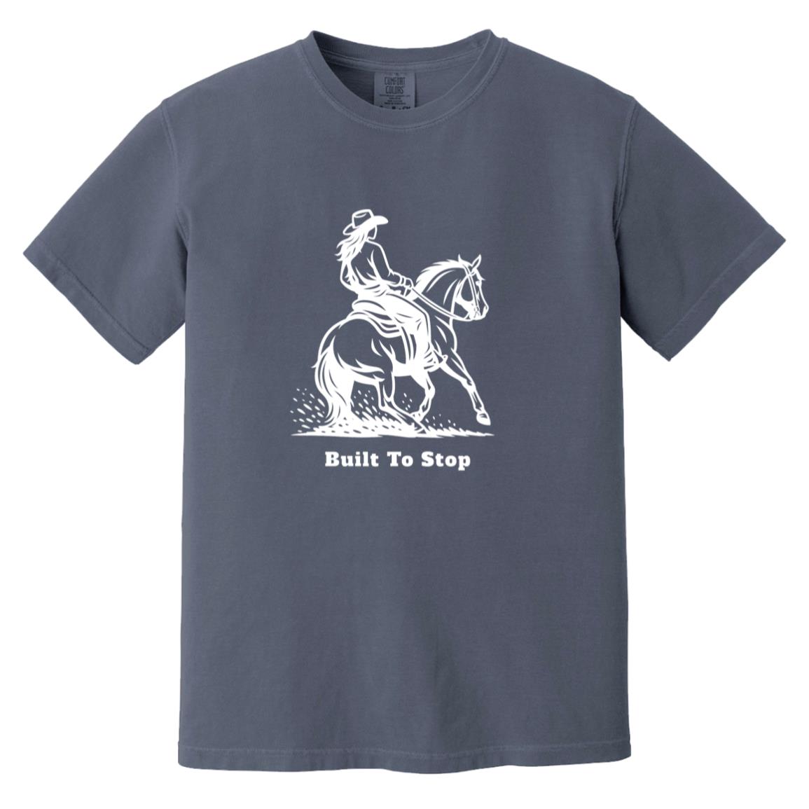 Built to Stop female unisex reining horse short sleeve tee by HorseTail Legacy