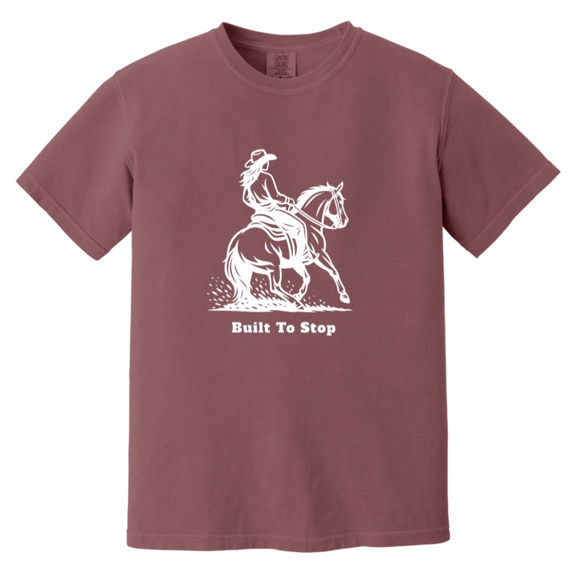 Built to Stop female unisex reining horse short sleeve tee by HorseTail Legacy