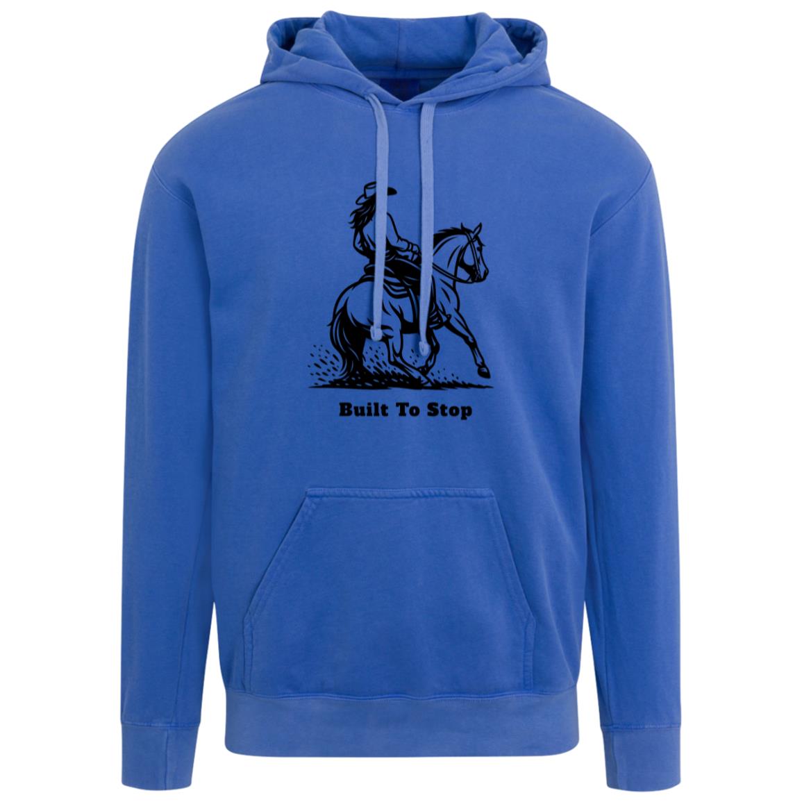 Unisex hoodie with reining horse graphic and “Built To Stop”