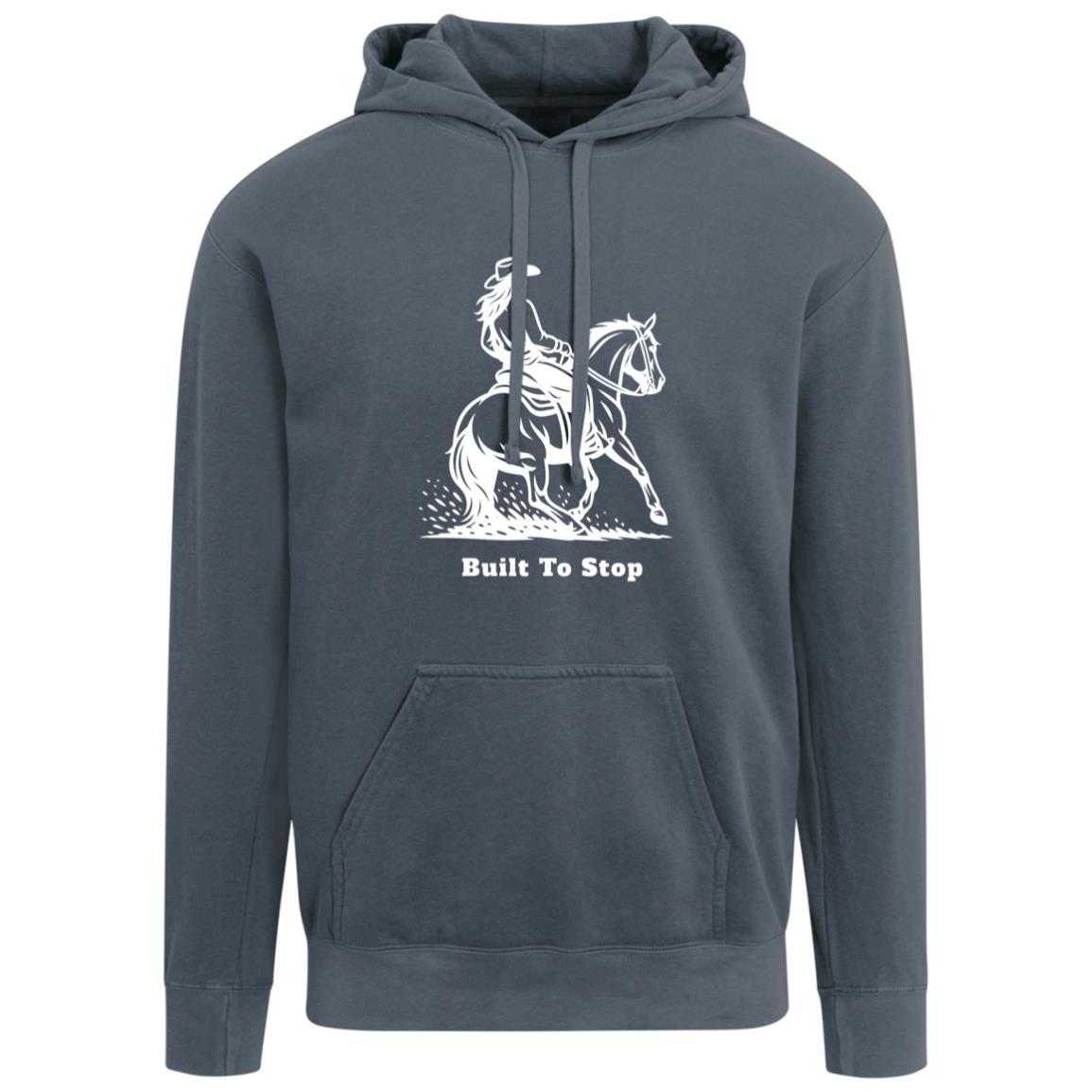 Unisex hoodie with reining horse graphic and “Built To Stop”