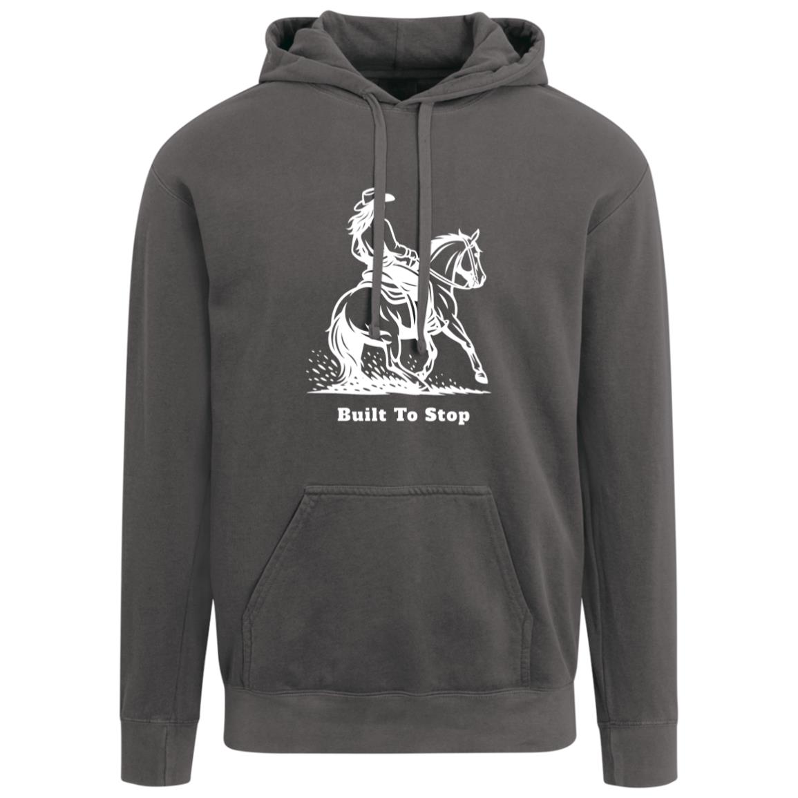 Unisex hoodie with reining horse graphic and “Built To Stop”