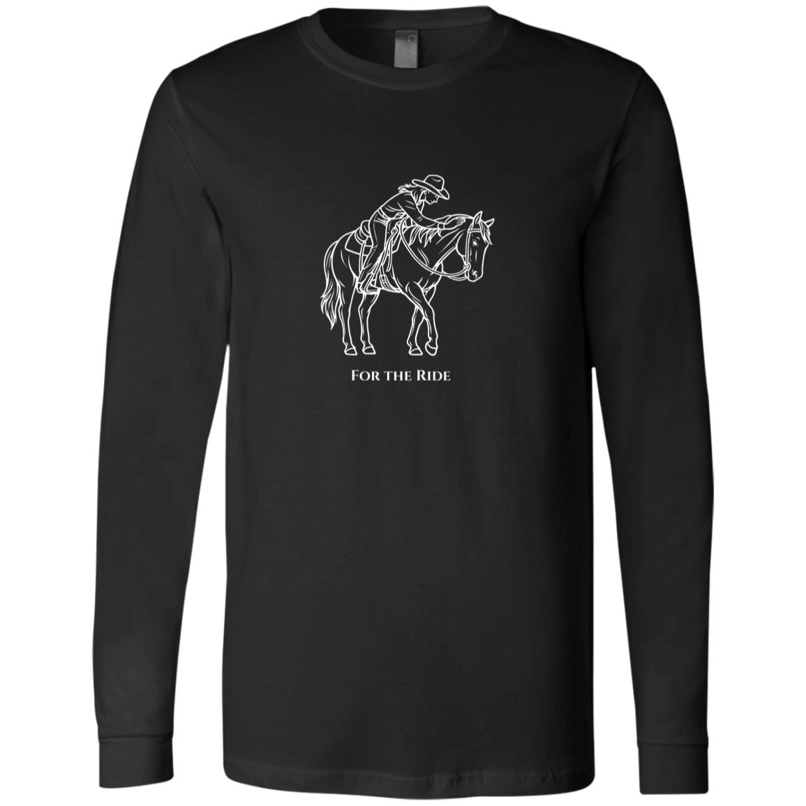 Reining rider and horse graphic with text “For the Ride” on white tee.
