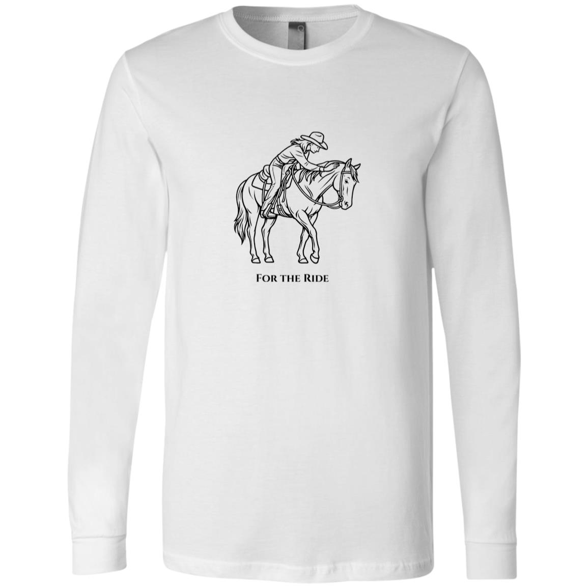 Reining rider and horse graphic with text “For the Ride” on white tee.