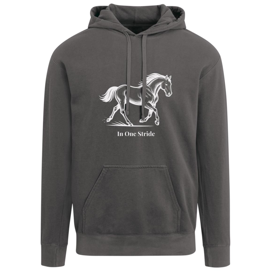 Black and white line art of a horse in motion, capturing strength, balance,