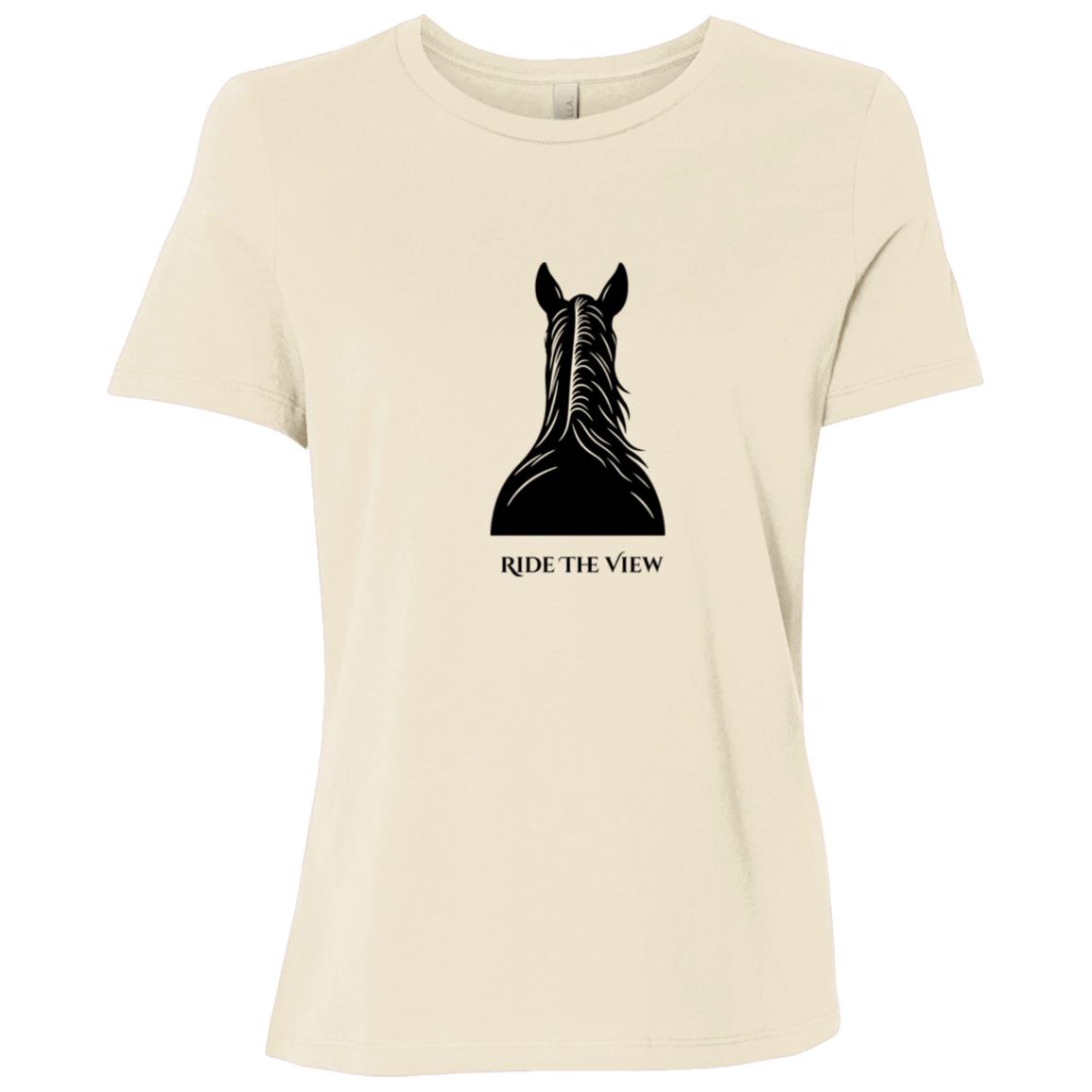 Ride the View horse silhouette graphic showing a horse’s back and ears with text below, printed on short sleeve tee
