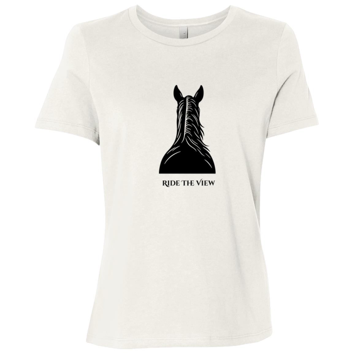 Ride the View horse silhouette graphic showing a horse’s back and ears with text below, printed on short sleeve tee