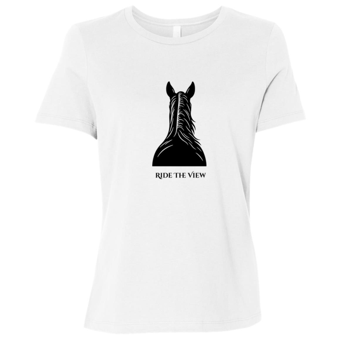Ride the View horse silhouette graphic showing a horse’s back and ears with text below, printed on short sleeve tee