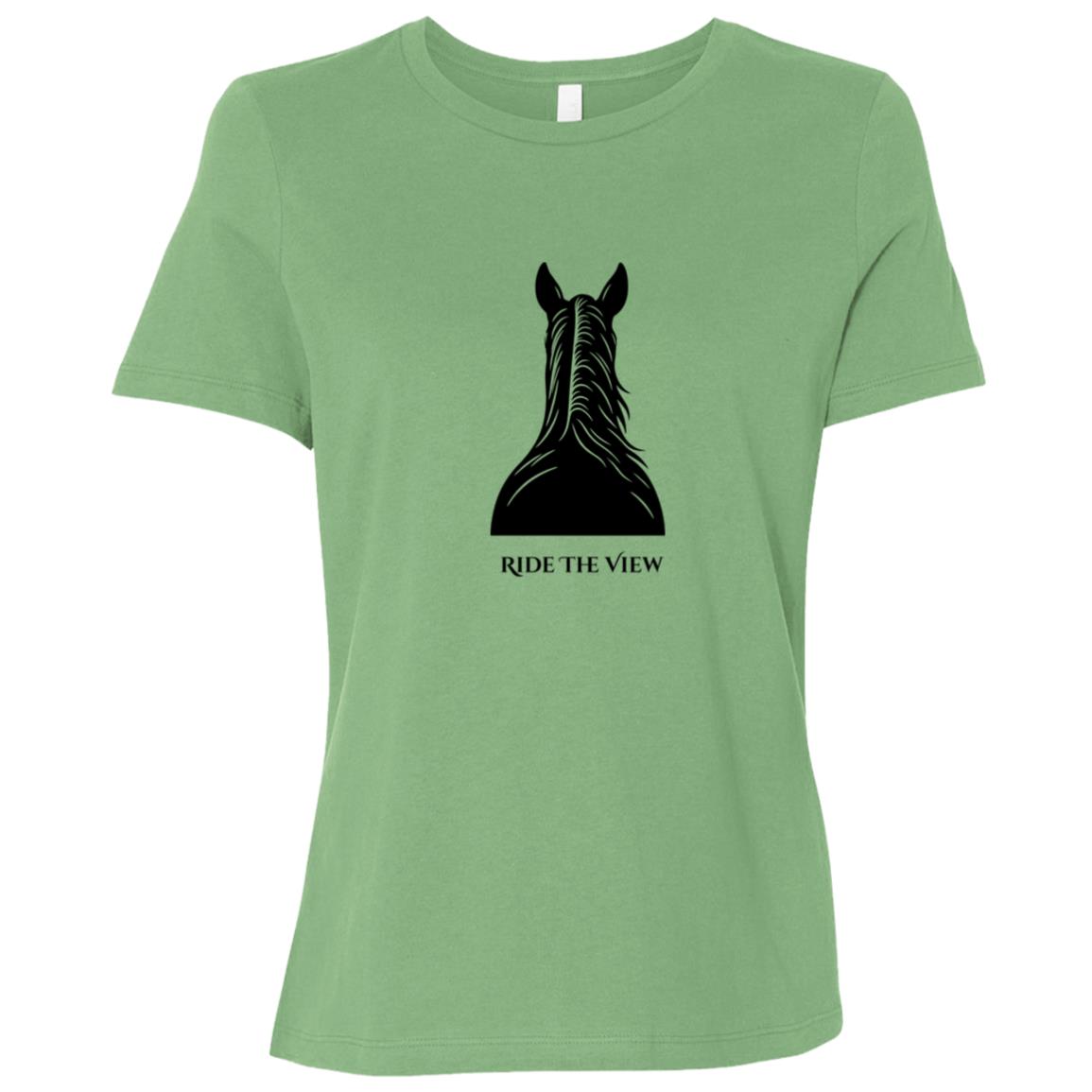 Ride the View horse silhouette graphic showing a horse’s back and ears with text below, printed on short sleeve tee