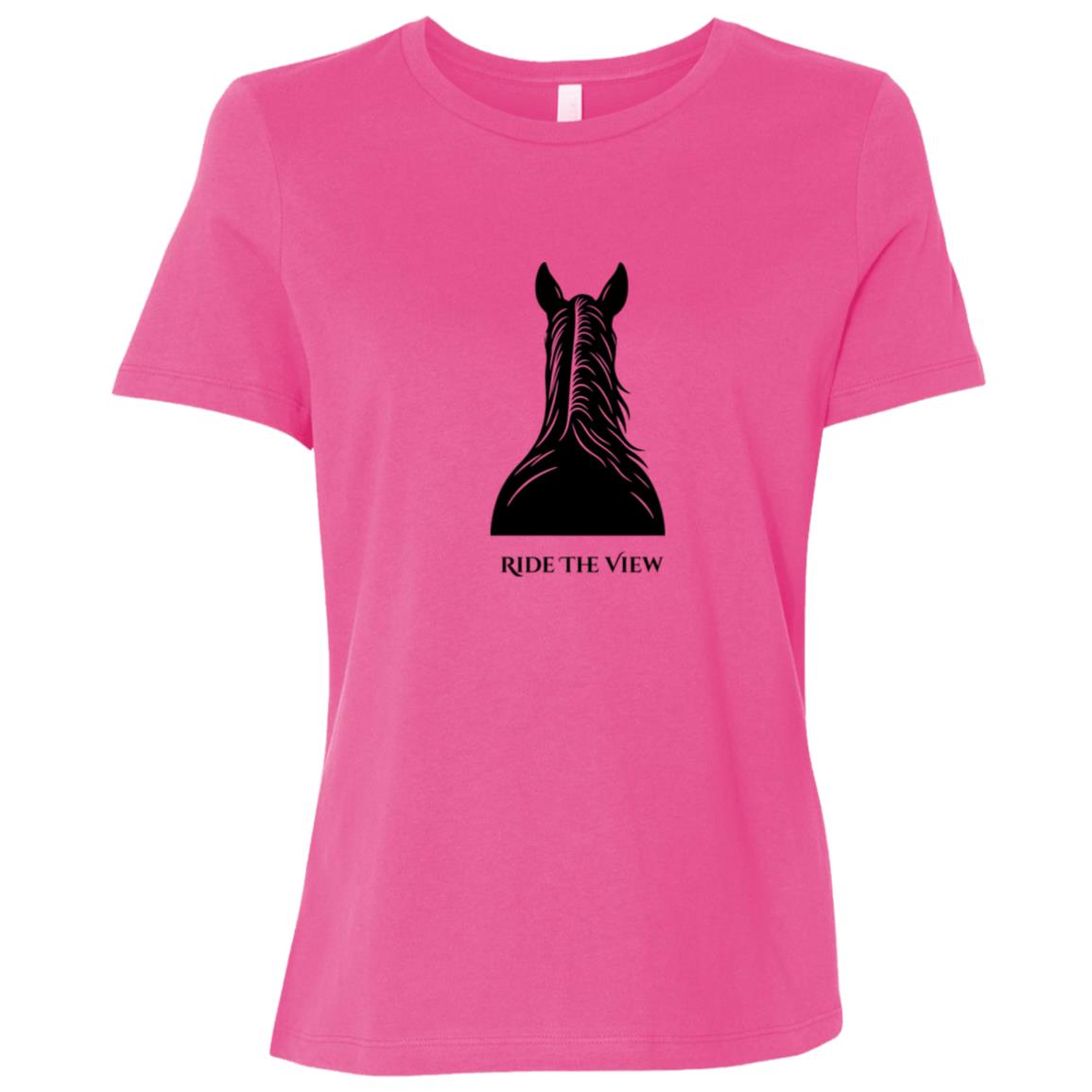 Ride the View horse silhouette graphic showing a horse’s back and ears with text below, printed on short sleeve tee