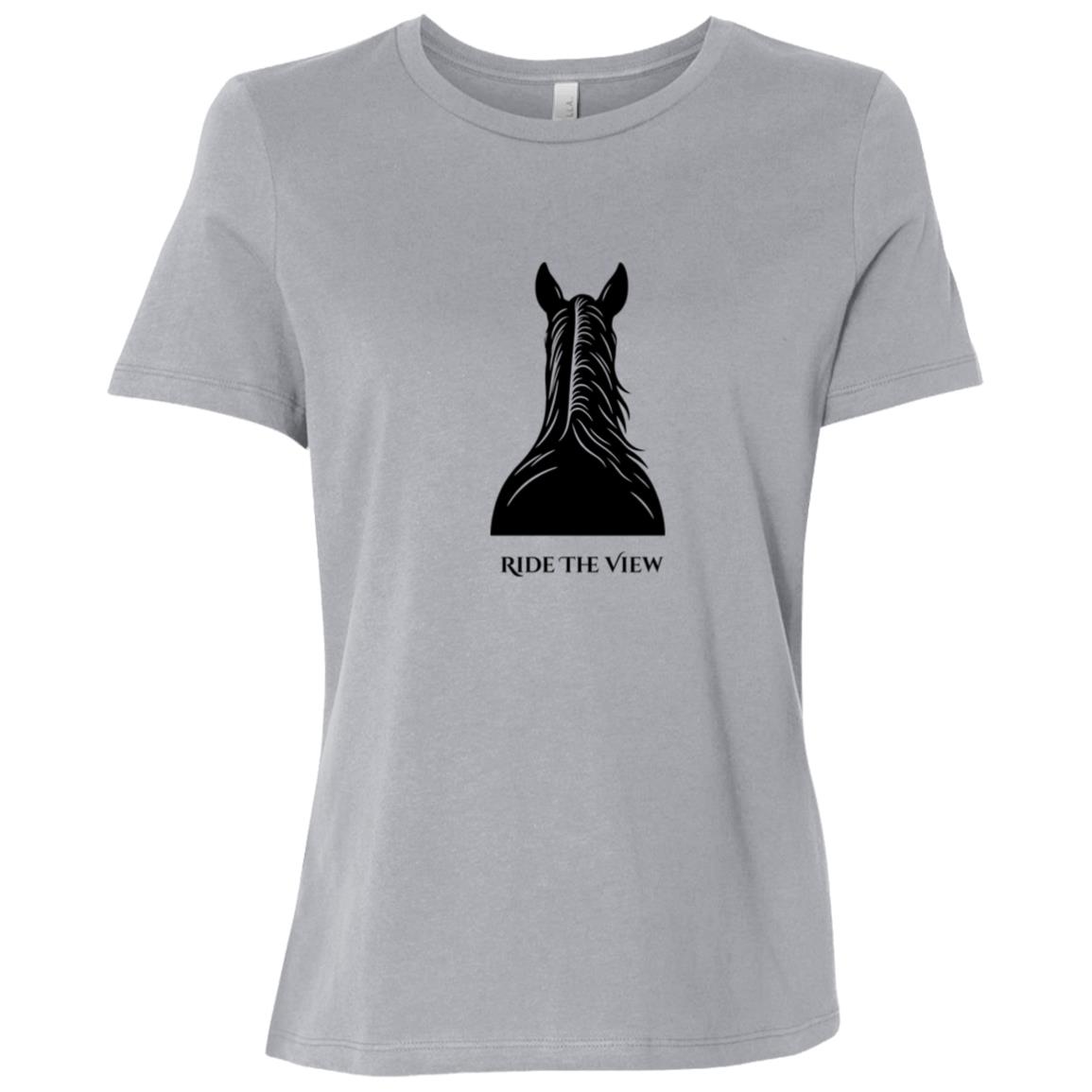 Ride the View horse silhouette graphic showing a horse’s back and ears with text below, printed on short sleeve tee