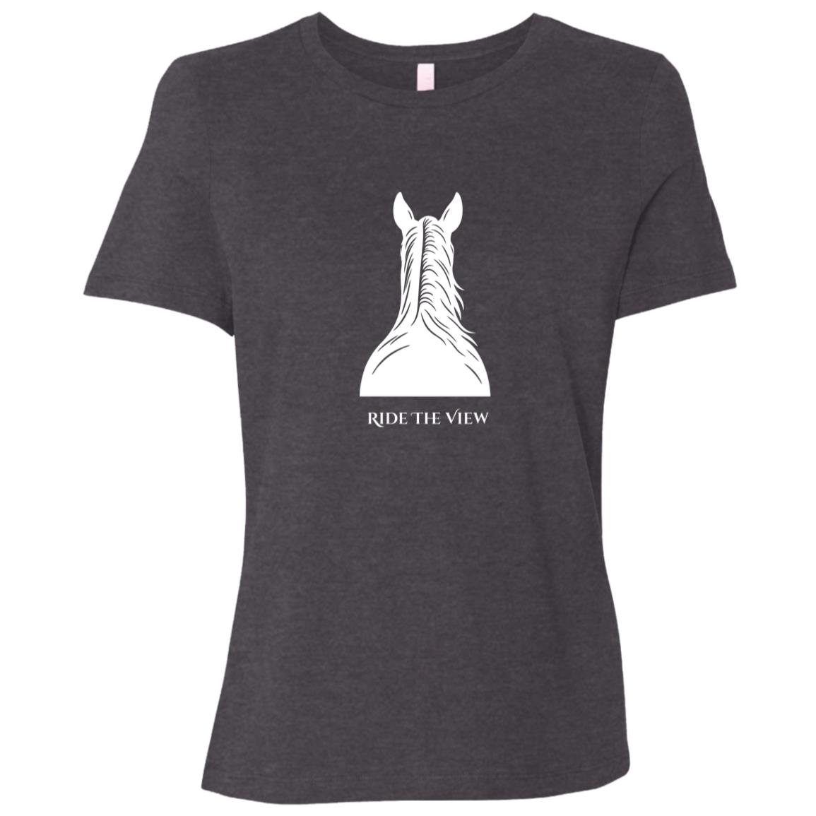 Ride the View horse silhouette graphic showing a horse’s back and ears with text below, printed on short sleeve tee