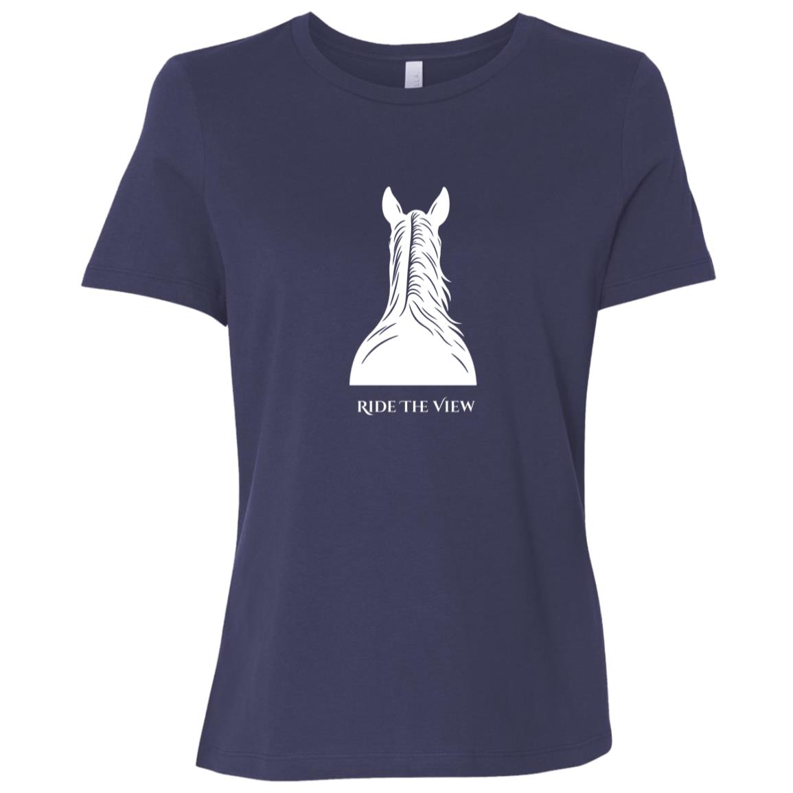 Ride the View horse silhouette graphic showing a horse’s back and ears with text below, printed on short sleeve tee