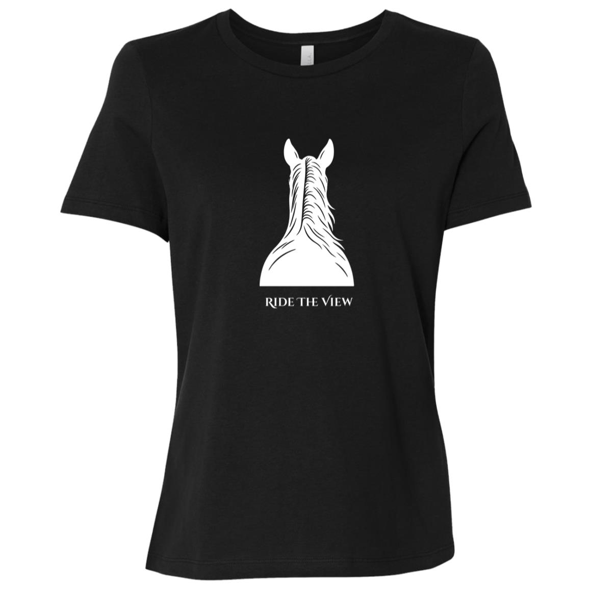 Ride the View horse silhouette graphic showing a horse’s back and ears with text below, printed on short sleeve tee