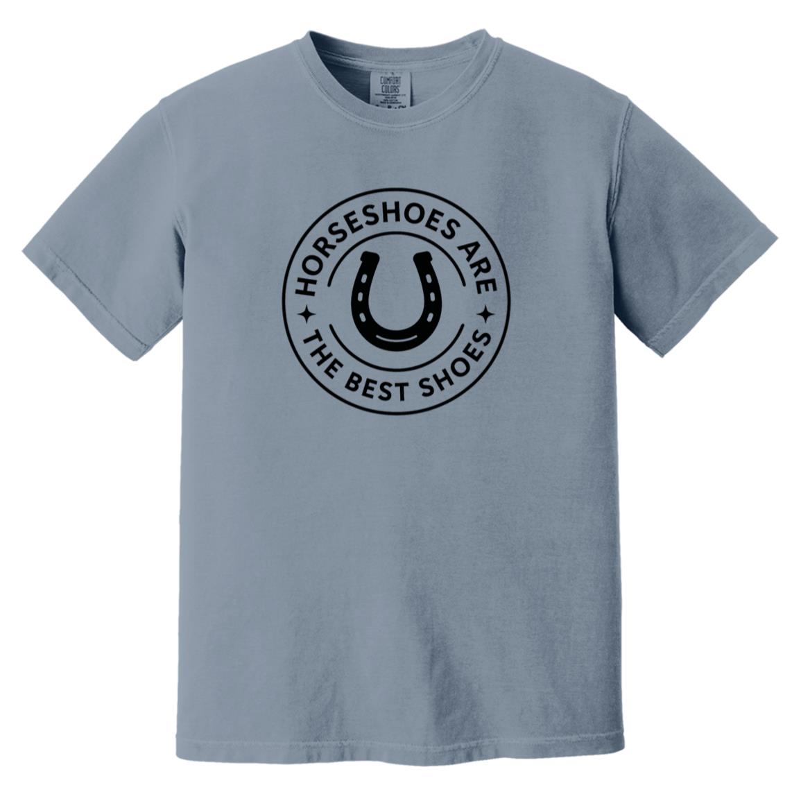 Horseshoe circle graphic reading “Horseshoes Are The Best Shoes” on short sleeve tee