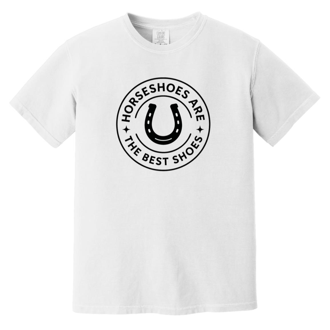 Horseshoe circle graphic reading “Horseshoes Are The Best Shoes” on short sleeve tee