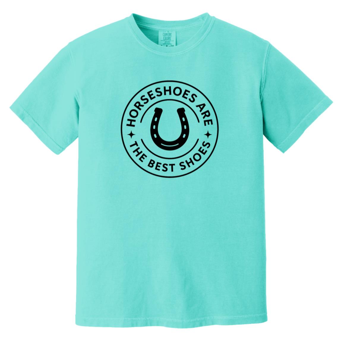 Horseshoe circle graphic reading “Horseshoes Are The Best Shoes” on short sleeve tee