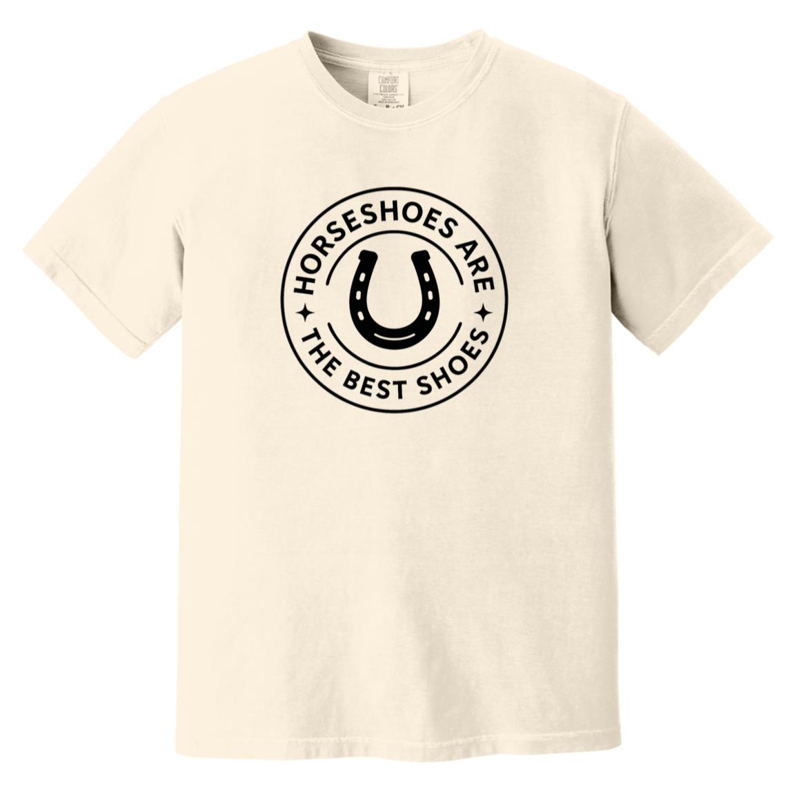 Horseshoe circle graphic reading “Horseshoes Are The Best Shoes” on short sleeve tee