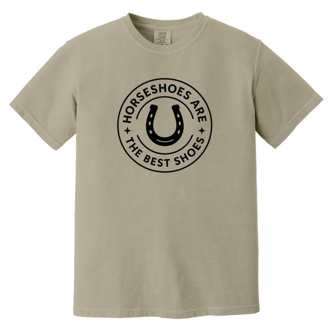 Horseshoe circle graphic reading “Horseshoes Are The Best Shoes” on short sleeve tee