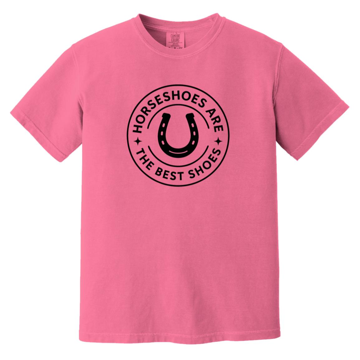 Horseshoe circle graphic reading “Horseshoes Are The Best Shoes” on short sleeve tee