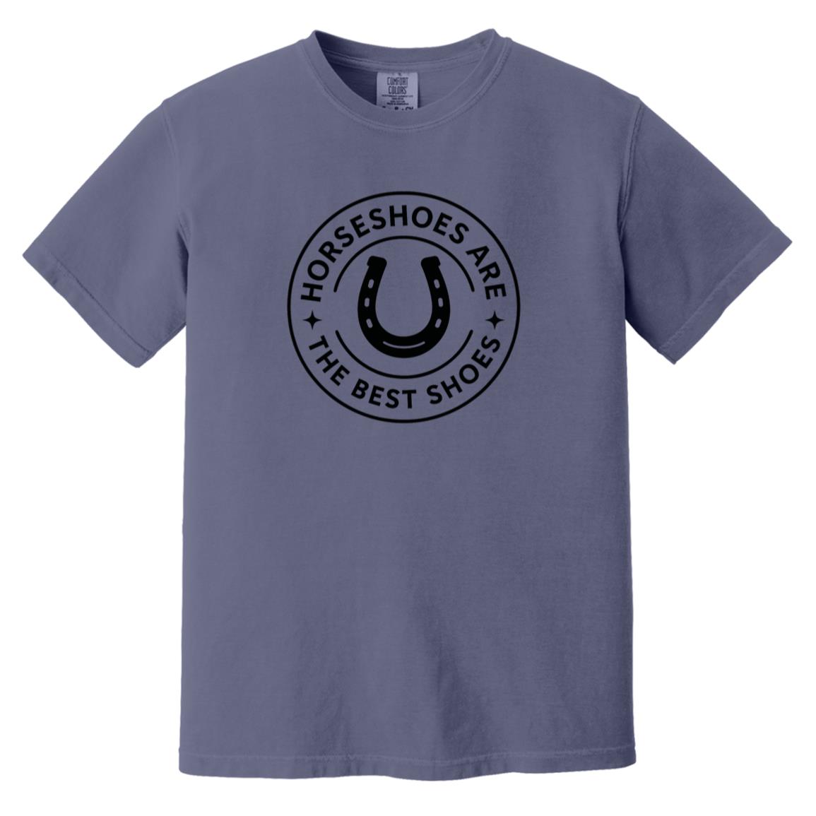 Horseshoe circle graphic reading “Horseshoes Are The Best Shoes” on short sleeve tee